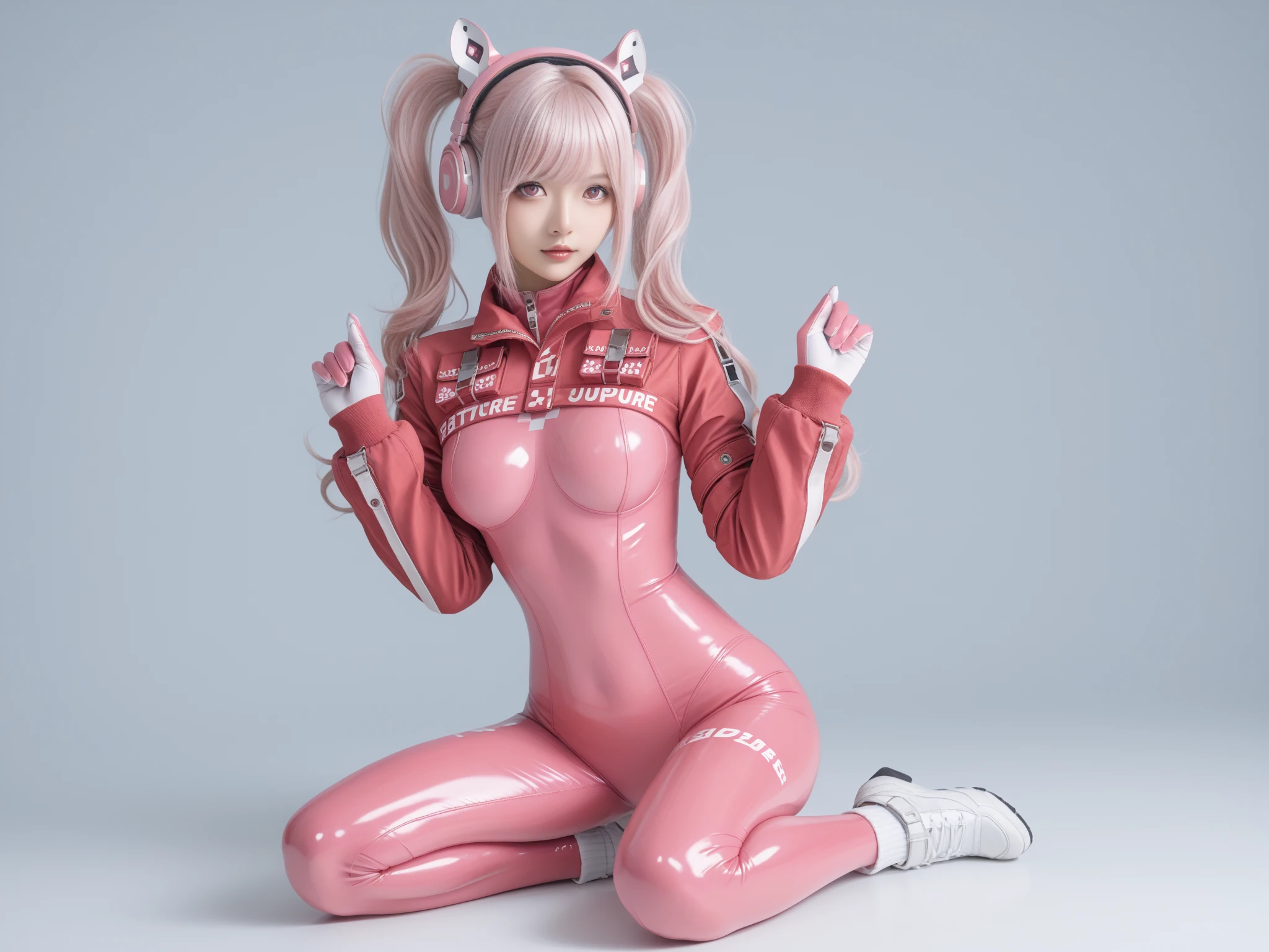 1girl, sticking out her tongue pink lingerie with a cat ears on her head and a pink wig and stockings, best quality, ultra high res, (photorealistic:1.4),(RAW photo:1.2), (photorealistic:1.4),(masterpiece:1.4),(best quality:1.4),ultra high res,HDR,8k resolution, blush, bodysuit, breasts, grey hair,jacket, large breasts, latex bodysuit, long hair, pink bodysuit, rifle, street,best quality, ultra high res,(masterpiece:1.4),(best quality:1.4),ultra high res,HDR,8k resolution, blush, bodysuit, breasts, grey hair,jacket, large breasts, latex bodysuit, long hair, mosaic censoring, pink bodysuit, rifle, simple background, dslr