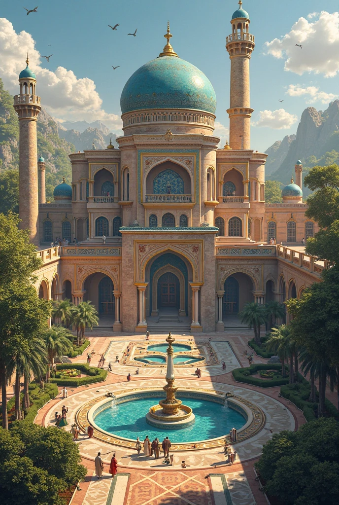 higher, imagination, (Practical), best quality, masterpiece, Realistic details, Depth of Field, 8K, Full HD, 3d, Super Resolution, arafed view of a waterfall in a mosque with bookshelves, vast mosque, fancy mosque, book cave, mosque background, an eternal mosque, ancient mosque, grand mosque, Magical environment, Epic Rivendell Fantasy, Endless waterfall, background = mosque, Gothic Epic Library, castle mosque