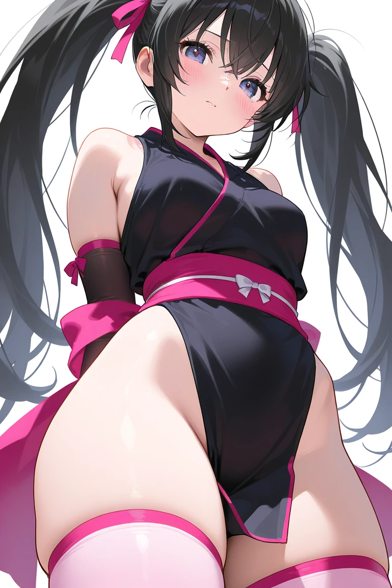masterpiece, best quality, solo, 1boy,1girl, simple background, s hair bun, black hair, twintails, double bun, long hair, red eyes, , bangs,, looking at viewer(vaginal sex:1.3),(completely nude:1.2),