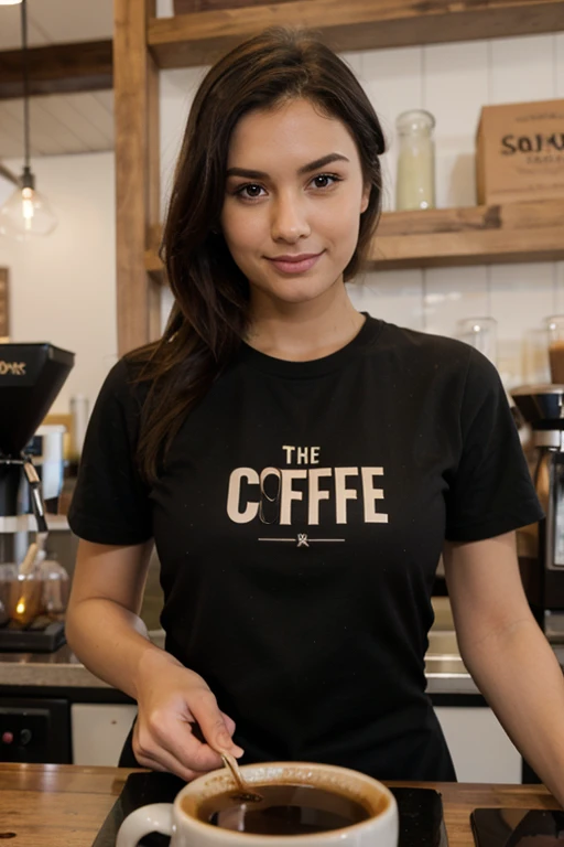 Photo of kim kardashian at the caffee, solo, long hair, wearing coat and t shirt, full body, hyper detailed, large breasts, looking at viewer, smiling, perfect teeth, thick thighs, wide hips, muscular arms, large bulging veins on body, viens, muscle veins, warm atmosphere, photograph, photoshoot, Captured by Panavision Panaflex Platinum Camera with Panavision Primo Primes Spherical Lens 50mm T1.9