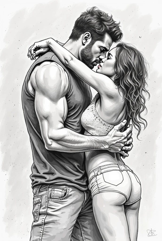couple loving each other. couple making love, hot scene, kissing, frantic back and forth movement, quick, comics, black and white drawings, lines and dashes, hatching, storyboard, (((comic illustration))), {{{comic book panels}}}, melhor qualidade, detalhes intrincados, linhas limpas, eye catching composition,