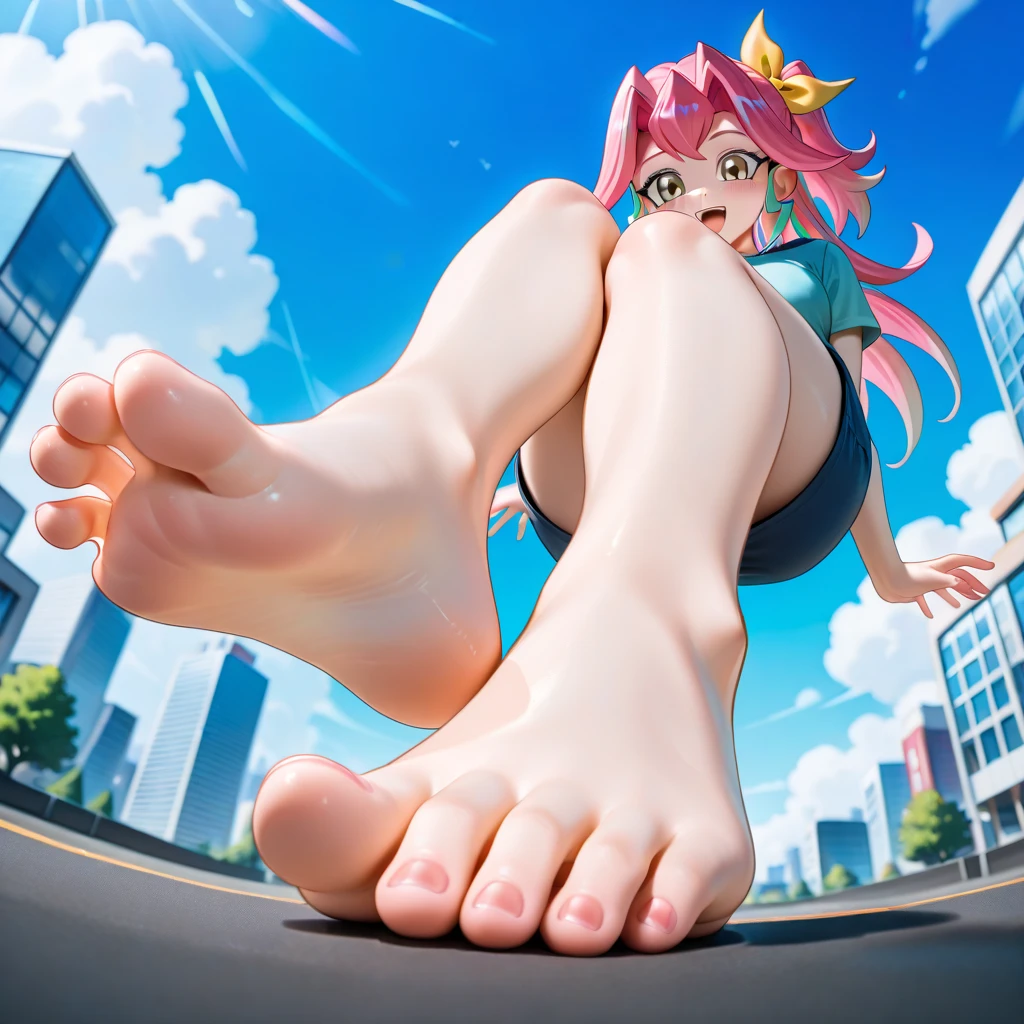 1girll,cow boy shot,((normal)),horn,NSFW,Clouds, view over city, mountain ranges, Masterpiece, Best quality, Highly detailed,Masterpiece,Best quality,offcial art,Extremely detailed Cg Unity 8K wallpaper,{{{Giantess}}},Giant,1girll,modern miniature city,destroyed city,A cold expression,Located in a modern miniature city ,soaking feet,Contact viewers,white panties,The feet emit steam,Smash the city,
