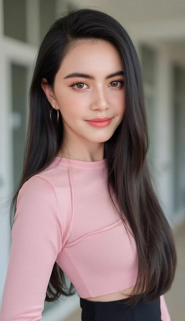 (best quality, masterpiece:1.2), white background, realistic, crew neck, closed-neckline, pants, (business jacket:1.2), (brown hair:1.2), big eyes, beautiful woman, smile, eyelashes, highly detailed face, fierce look, angry look, (long sleeved shirt: 1.2), looks like a naughty celebrity but is a good girl, virgin girl, inexperienced virgin girl, full body, (slanted angry eyebrows: 1.5), (discrete ??? appeal: 1.0), (big kind smile: 1.2), (open mouth smile: 1.2), (happy: 1.2), (kind face: 1.2), (genuine smile: 1.2), (genuine smiling eyes: 1.2), innocent girl that looks naughty