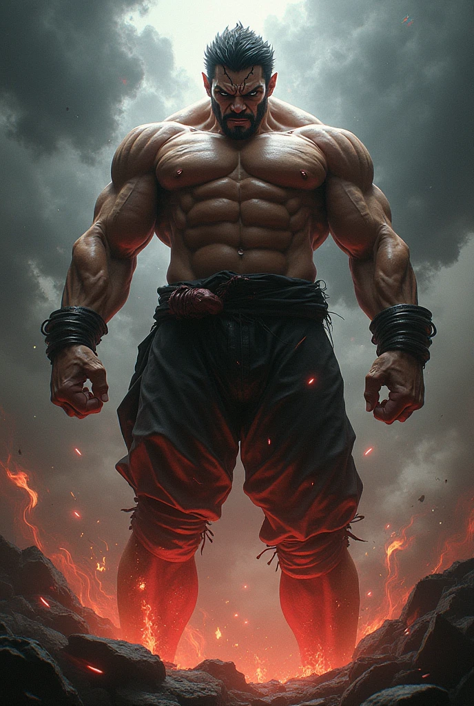 ((masterpiece, Best Quality)),(complex lighting),Alone,1 chico, Whole body, jiren,white gloves,mono,muscular,bald light particles, dust particles,monkey on the head