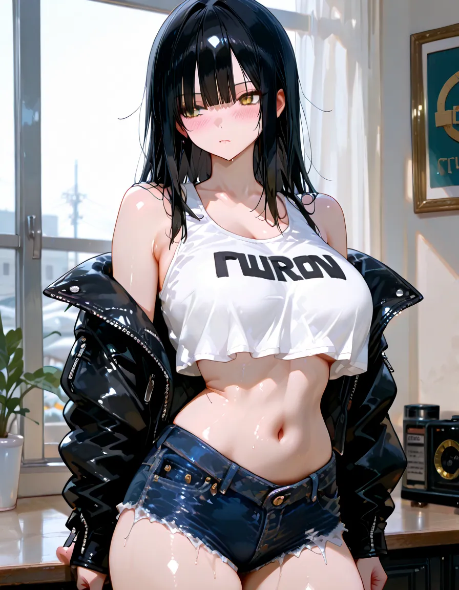 sitting on the car in the background, sports bra, leggings, black hairband, braid, collarbone, front-tie bikini top, bum hair , long sleeves, open clothes, orange hairneck tattoo, choker, hair ornament, long hair, (orange eyes:1.5), red choker, sidelocks, 1 girl, 20yo,young female,Beautiful Finger,Beautiful legs,Beautiful body,Beautiful Nose,Beautiful character design, perfect eyes, perfect face, looking at viewer, (innocent_big_eyes:1.0),(expressionless:1.3),seductive pose.teasing smile, NSFW,official art,extremely detailed CG unity 8k wallpaper, perfect lighting,Colorful, Bright_Front_face_Lighting, (masterpiece:1.0),(best_quality:1.0), ultra high res,4K,ultra-detailed, photography, 8K, HDR, highres, absurdres:1.2, Kodak portra 400, film grain, blurry background, bokeh:1.2, lens flare, (vibrant_color:1.2) (Beautiful,medium_Breasts:1.4), (beautiful_face:1.5),(narrow_waist),(perfect anatomy,perfect fingers),