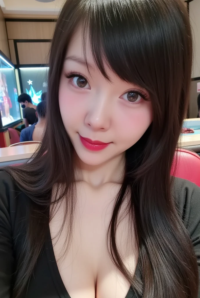 (masterpiece:1.3), high resolution, ultra detailed, extremely detailed CG unity 8k wallpaper, realistic, photo-realistic, RAW photo, beautiful detailed face, pale skin, realistic glistening skin, detailed cloth texture, detailed hair texture, Perfect body, Beautiful Face, accurate, Anatomically correct, Highly detailed face and skin texture, natural neck length, (beautiful hands), (fair skin:1.1), (well-aligned teeth:1.1), (Sweaty skin:1.2),
BREAK,
Detailed eyes, symmetric eyes, Light Brown eyes, Double eyelids, Thin eyebrows, (Glossy lips:1.4), ((A face with waiting for a kiss:1.2)), (blush:1.1), (A sparkling small hair accessory:1.1), (beautiful smile:1.1)
BREAK,
(A classy and Cute female news caster:1.3), (announcer on a television news show:1.4), (nude, nsfw, nipple:1.4),
BREAK,
medium large breasts, slender figure, firm abs,
((ponytail, black hair, bangs:1.2)), (cowboy shot:1.2), (looking at viewer), cowboy shot, From above,
BREAK,
(((sitting on TV studio, on tv broadcasting, news script on table, reading news:1.3))),