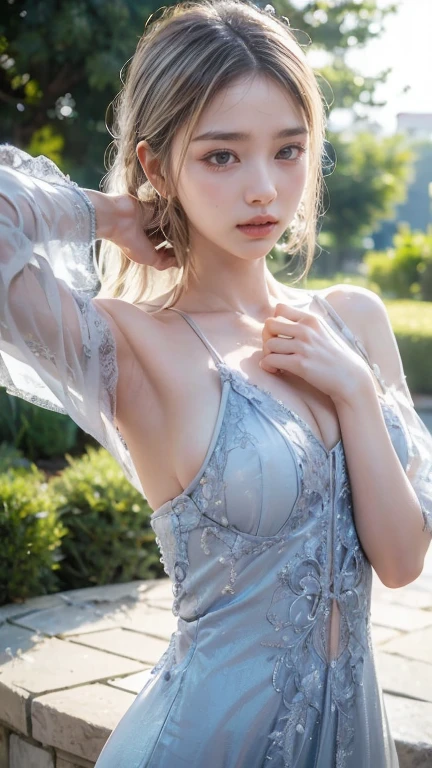 highest quality、4K quality、Woman by the Window、A man inserts his penis into a woman from behind、nude crotch、The woman is blonde and slender.、Women are embarrassed、Women wear summer dresses、The woman grabs the hem of her skirt、The woman is 18 years old and has short hair.、Having sex