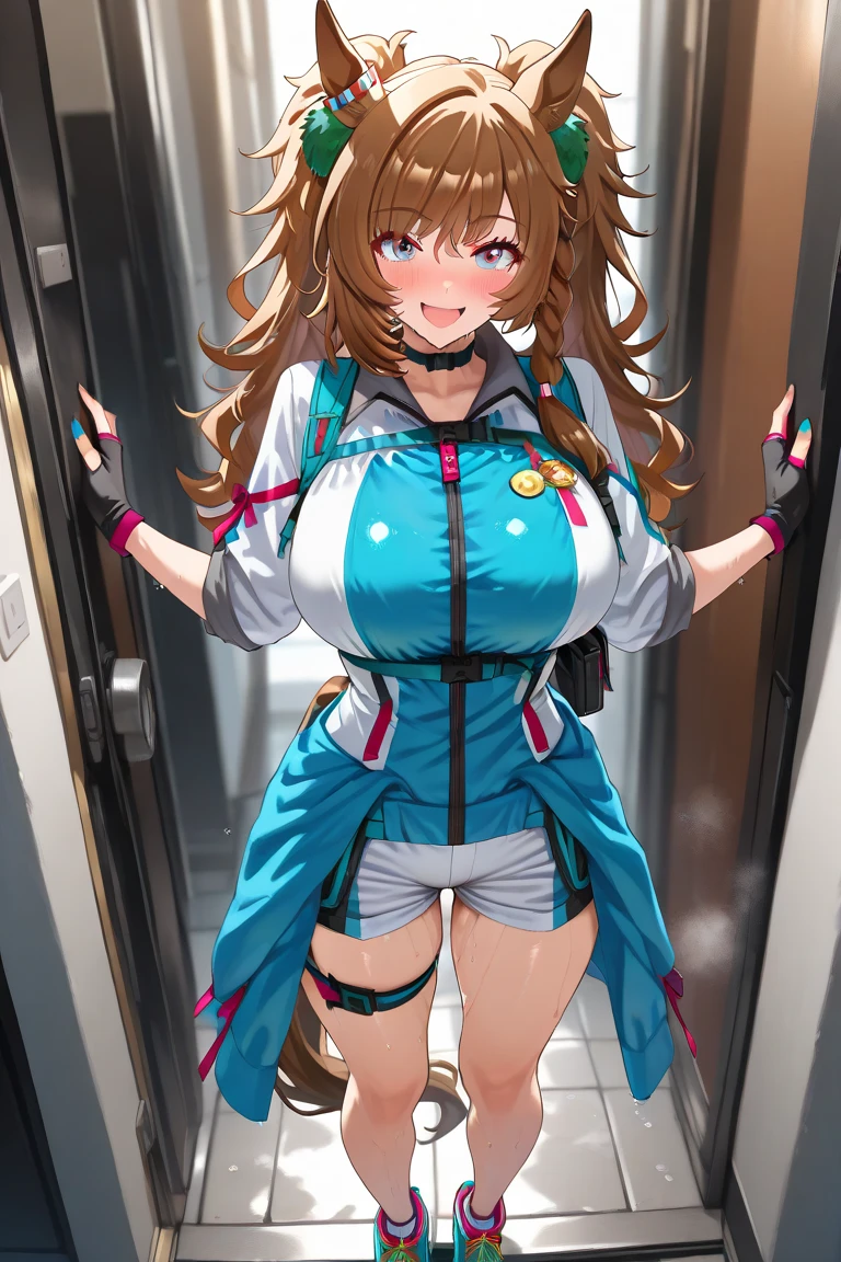 (nsfw),(high resolution),(high resolution),(High definition),(8K),Girl 1,corridor, Soryu Asuka Langley, Interface Headset、In the warehouse、(Rainbow Order、White bodysuit)、Torn clothes、Nipples、