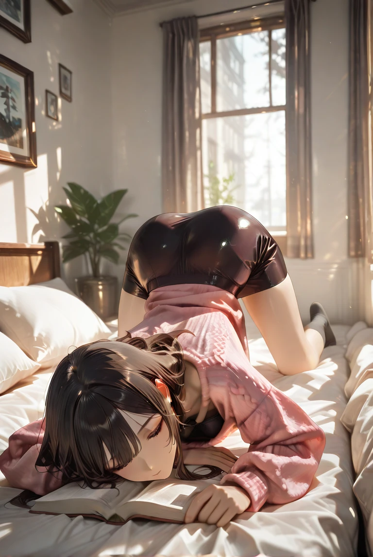 A Female robot exposes her inside mechanical organ. spread legs, nude, banzai pose. she wears no dress. Her Brown very short pigtails is tied with two big red clothespins, masterpiece, mature, android, blue eyes, full body figure, Height: 160cm, flushed cheeks, Uplifting, No NSFW, whole body, barefoot, archaic smile, orgasm, sweat bucket. no panties, full body shot, floating hair, looking away. cyborg made from rung to heaven. She leans arching her back hi-res position. lay in bed. Are sleeping、Summer Shirts,Unbutton、Lace panties, Full body portrait,(From below),Spread your legs、from the front、blush