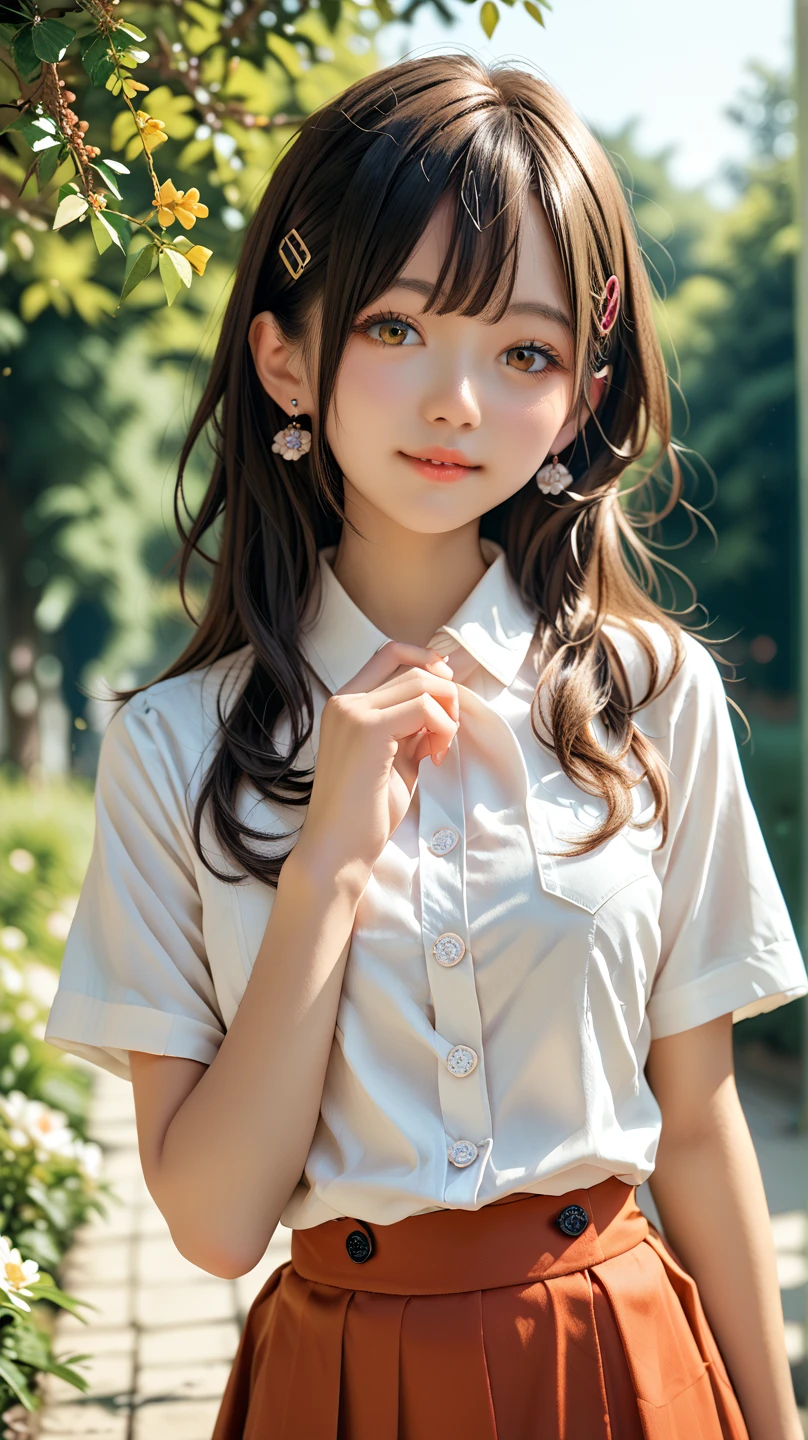 masterpiece , Highest quality , Very detailed , 1 person, ((Contrasting Eyes)) , Are standing , blouse, skirt , bangs , room , indoor