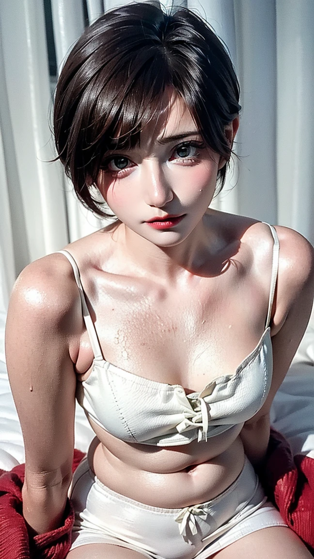 masutepiece, Best Quality, ((top-quality、8K、masterpiece:1.3))、超A high resolution、Physically Based Rendering、(Photorealsitic:1.37)、Beautiful woman with perfect body:1.4、Slim abdomen:1.2、Highly detailed facial and skin texture、 large full breasts、Red cheeks、de pele branca、big breasts thin waist,Thin leg、top-quality,ultra-detailliert,masterpiece,realisitic,Photo Real,Bright lighting, Very beautiful 12 year old girl, (kawaii:1.2),perfect glossy skin,flawless skin,((accurate hands without incongruity)), Big smile, (brown haired),(Short bob hair),((Transparent T-shirt)),((Upper body nudity))、((Lower body nudity))、Cheb is visible、((snow mountains))、Standing on a plateau、Heavy snowfall areas、snowflakes falling、((Pubic hair is visible))、((a wet body))、