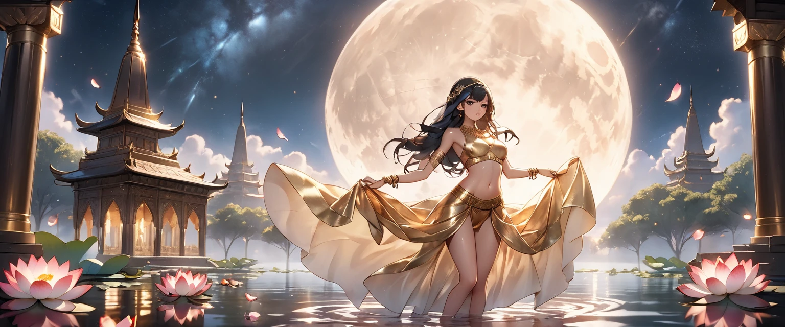 ((best quality)), ((masterpiece)), (detailed), ((best quality)), ((masterpiece)), (detailed), long exposure photo of a sexy tall girl as African dancer in motion, full body, wilderness dancer dress, dancing in the moon night, shiny porcelain skin, few animals behind, focus on the girl, soaring the sky, blurred edges, (low angle)++, below view, slow shutter speed motion photography, whirl dust trail behind, shot on FujiFilm XT4 camera f/2. ISO 200, dynamic motion, cinematic movement, blurry edges, super detailed, perfect face, perfect motion, side view, best quality, dust trail along the motion with a fire element transition movement of color background