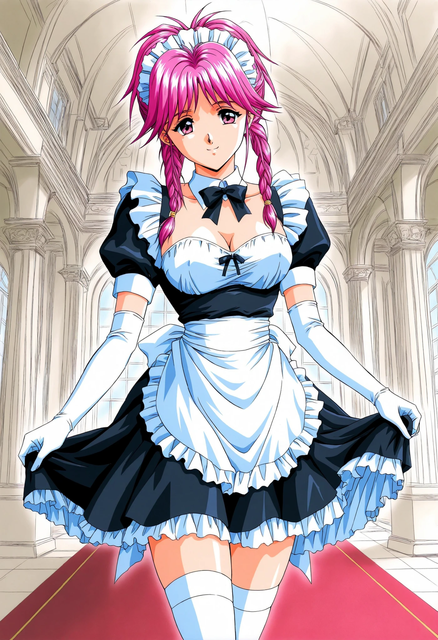 (best quality, masterpiece, RAW photo,ultra-detailed:1.2), <lyco:GoodHands-beta2:1.0>,1girl,solo,looking at viewer,smile <lyco:kurumi1:0.4>
koutetsu_tenshi_kurumi, maid, from below, pink long hair,