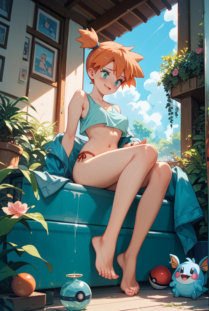 (masterpiece), best quality, expressive eyes, perfect face, One-piece swimsuit, Looking at viewer, Pull, Red Ponytail hair, Vibrant, A Tall Woman, Beach