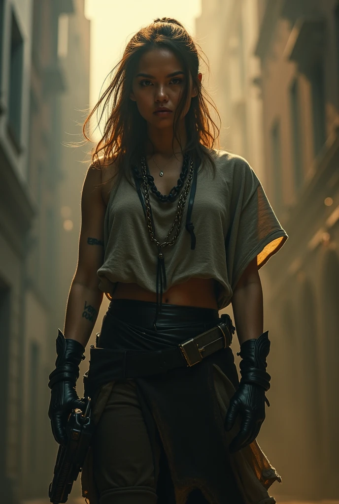 (Zendaya:Evangeline Lilly) ,sitting on some stairs, ripped jeans, tank top, ((pulls up her shirt)) , slightly muscular, Beautiful anime waifu style girl, hyperdetailed painting, luminism, art by Carne Griffiths and Wadim Kashin concept art, post-apocalyptic background, abstract beauty, approaching perfection, pure form, golden ratio, minimalistic, dark atmosphere, unfinished, concept art, intricate details, 8k post production, high resolution, hyperdetailed, trending on artstation, sharp focus, studio photo, intricate details, highly detailed, by Jon Bauer