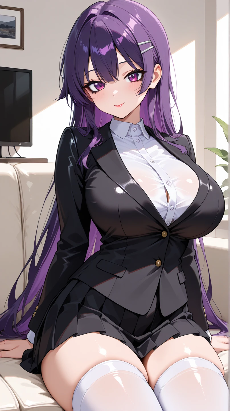 Woman;
cientist;
white labcoat;
black blouse;
Mid breasts;
purple eyes;
cabelo roxo;
(((Grandes orelhas de rabbit roxo;)))
Orelhas na cor roxa