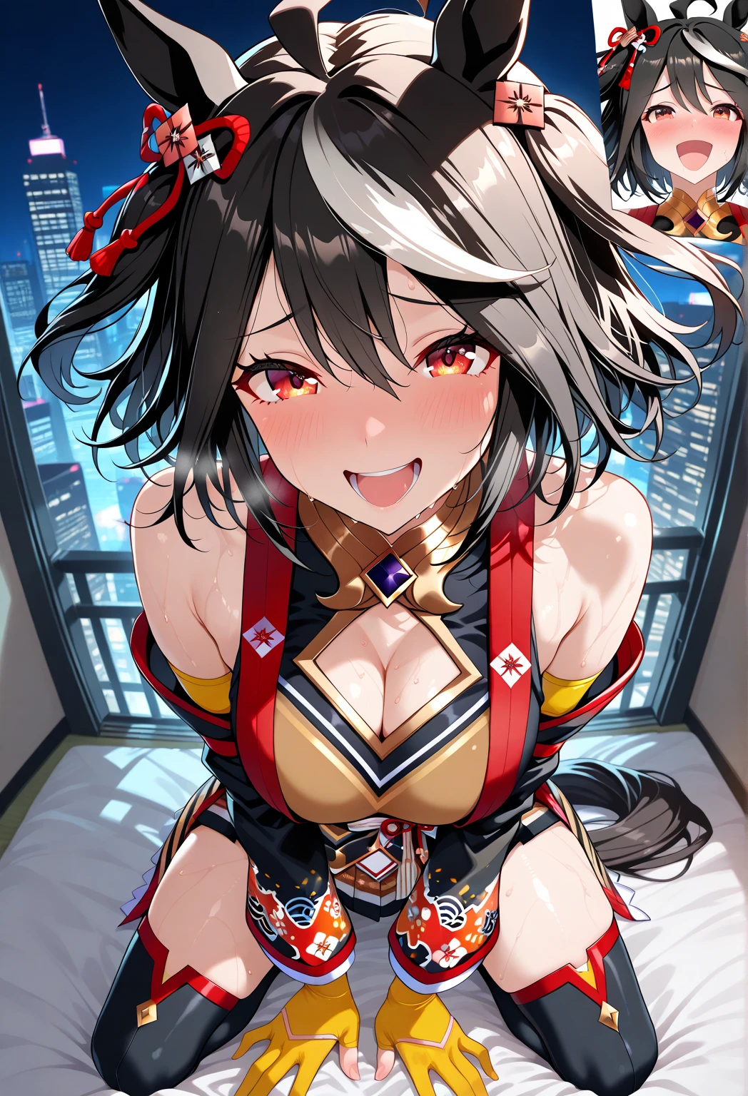 Araffe-Frau im Bikini mit Kuhprint und rotem Halsband, anime girl cosplay, Cow-Girl, Shikamimi, Campy. Cow costume with udders, Miko, Kemono, japanese goddess, with black pigtails, Kuh, Cosplay-Anime, , Cosplay, Cosplay eines Catboys! Dienstmagd! Kleid