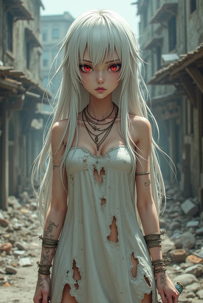 (superior quality, best quality, masterpiece), (dark), (horror), (horrifying), (agony), (fear), (cold colors), (vibrant, bright), (realistic photo), (real photo), (real woman, real), american woman with a torn outfit, dirty with blood, (long hair with a lot of white color volume, grayish blue eyes, perfect face, perfect eyes, extremely thin body, has no breasts), in a dark basement. --auto --s2