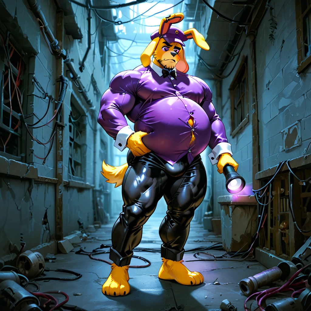 por voidlesky ((by null ghost, por thebigslick, by honovy., for zors)) fountain_furry, classification_explicit, masterpiece, alone, 8k, 4k, beautiful images, masterpiece, super high quality, alone, male, muscular, short, strong, bíceps, smiling, Springtrap, animatronic, whole body, inside, strip club, bright lighting, huge lump, elegant thong, money in thong, suggestive, stripper, stripper pole, strip club stage, mocking spectator, variations result, variations, (woken up:1.6)showing a giant naked ass, big anal hole, uncovered anus, fluids, testicles and penis in view, Bodybuilder Pose