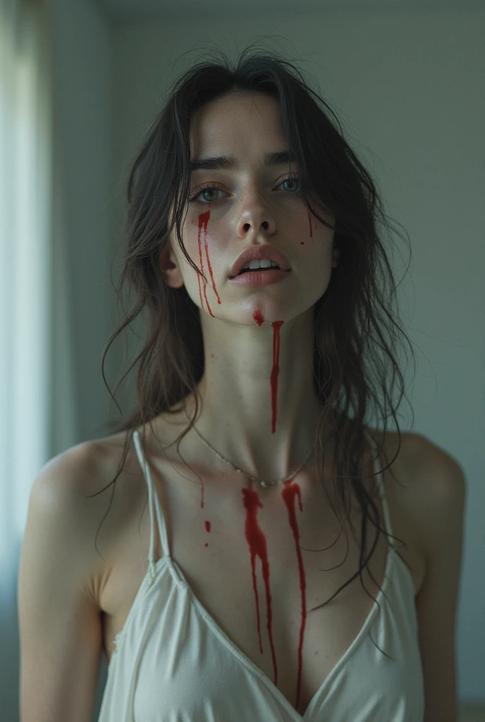 Kristen Stewart, portrait, Lovely face, pretty eyes, vampire teeth, ((badet in Badewanne voller Blut, Body and face full of blood, oben ohne, Blood everywhere)) (((Blut))) Spaltung, shy smile, offene Augen, award-winning photograph, best qulaity, full-body, Portrait 400, f2. 8, natural colors, detaillierte Texturen, natural lightting, Zeiss, ultra realistisch, Foto, best qulaity, Meisterwerk, Blickkontakt