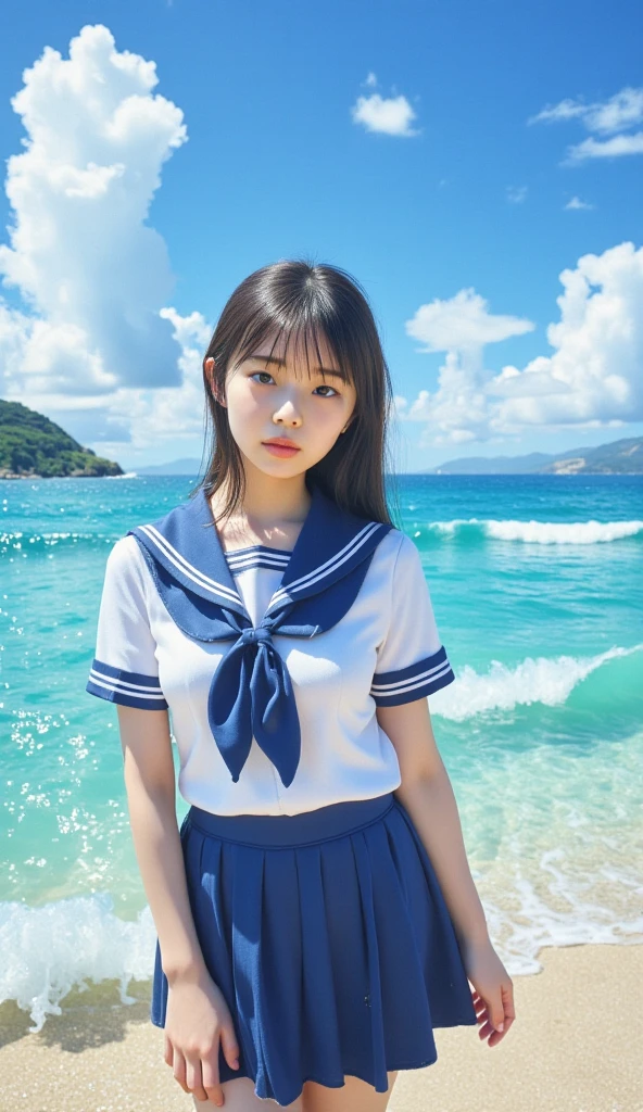 Satomi Ishihara、Body Big、Nice style、age19、a sailor suit、Background Hawaii