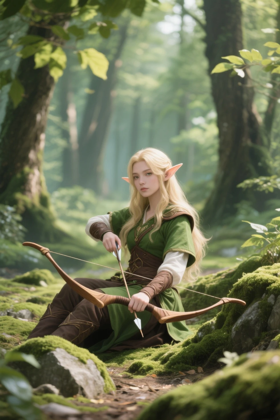 elf ranger, male, crouching