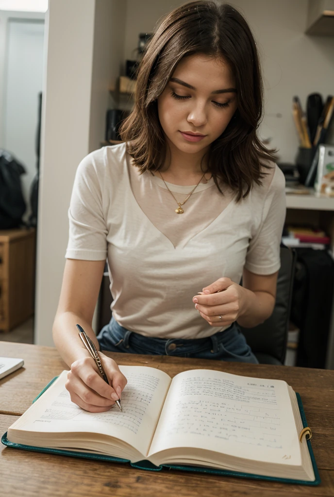 Woman is writing