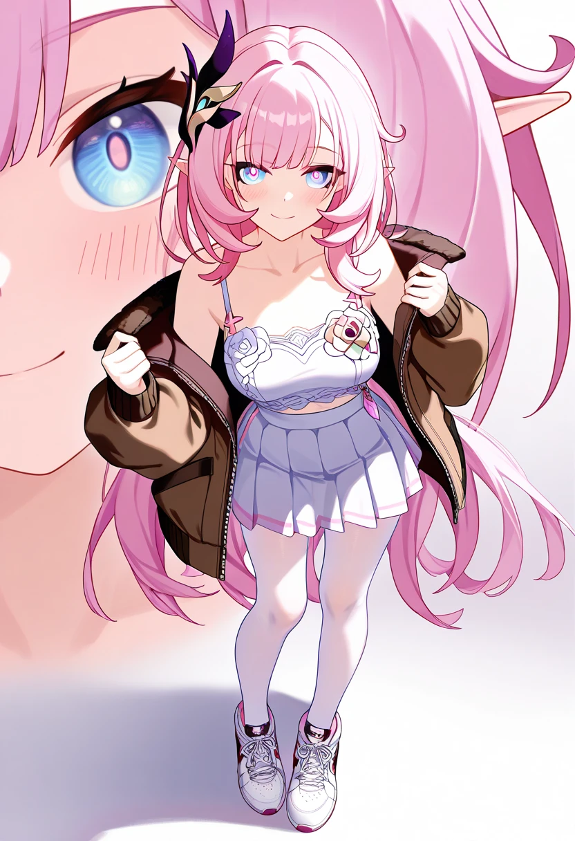 ((masterpiece)), (best quality:1.7), (detailed:1.4), (high res:1.4), 8k, (colorful:1.5), 2d, high resolution, sharped image, 4k, hd, gotou_hitori, 1girl, solo, long hair, pink hair, blue eyes, one side up, cube hair ornament, jacket, hair over eyes, ((hair ornament)), long sleeves, track jacket, looking at viewer, hair between eyes, pink jacket, ((ful body)), (((cowboy shot))), ((medium breasts)), room, japanese room, hands on own thighs, thighs, bare legs, , ((((open jacket)))), cleavage, (((white shirt))), collarbone, Naked, without shirt and pants