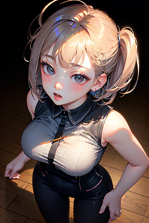 (((masterpiece))),(((High resolution)))、(((8K quality)))、(((perfect face)))、(((Korean idol))), ((sleeveless)), (((mini pencil skirt))), look at the camera, ((top quality eyes)), detailed face, (detailed texture), look at the camera, (big tits)