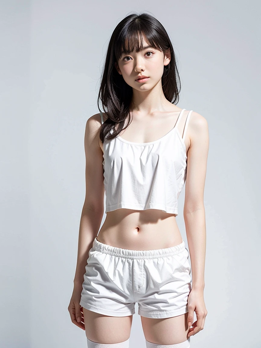 Pretty girl VN01, 1girl in, Solo, Wearing a scruffy tank top、Wearing a loose tank top、Bag tank top、Shoulder out、鎖骨、game_nffsw, (Wear small panties)、(Wearing pantyhose,Realistic Pantyhose)、realistic skin textures、shinny skin、Exposed thighs!!!