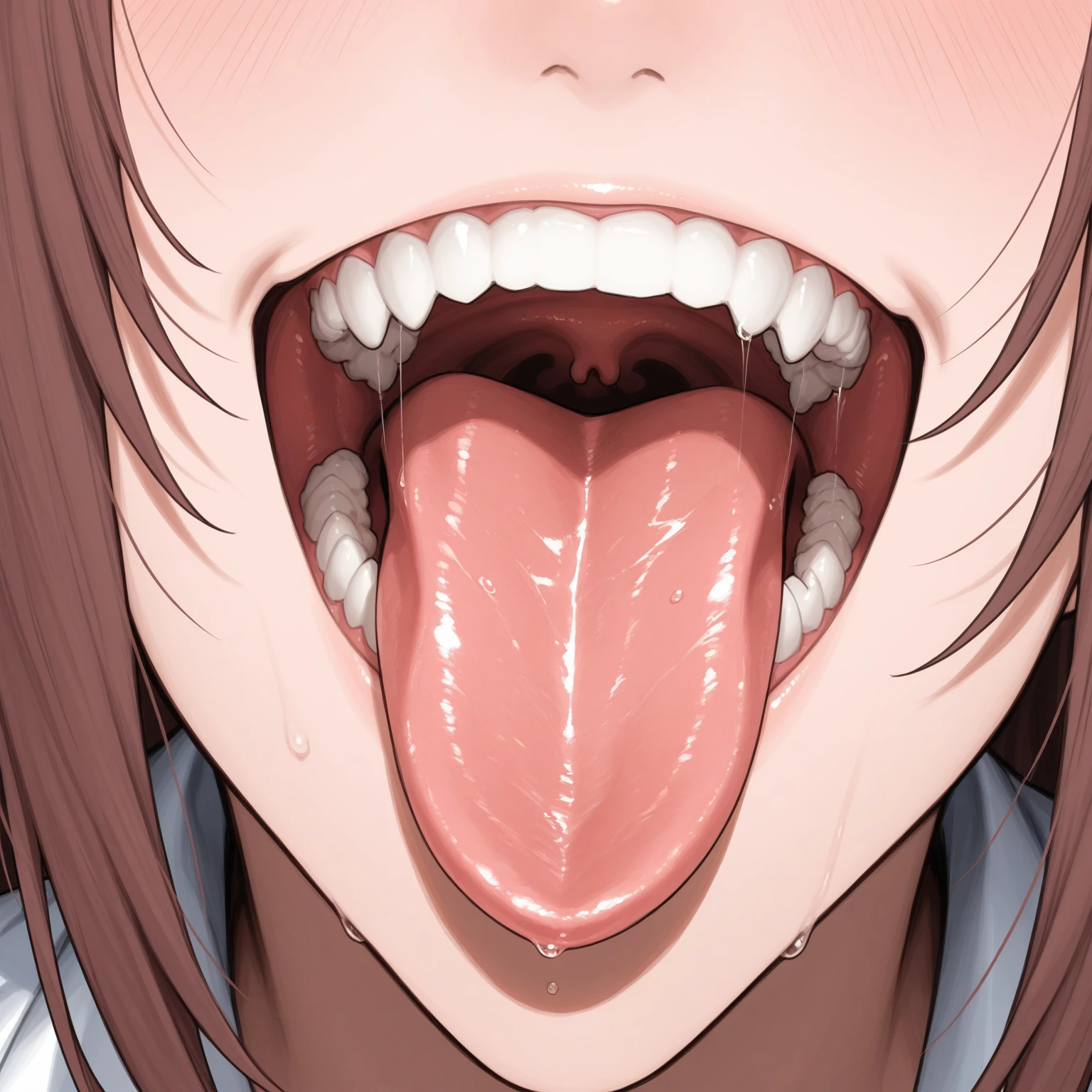 giantess artwork、woman、mouth、mouth内が見える、Teeth are visible、Sticking out tongue、Licking a little person、Giant girl illustration、Erotic Anime Illustration