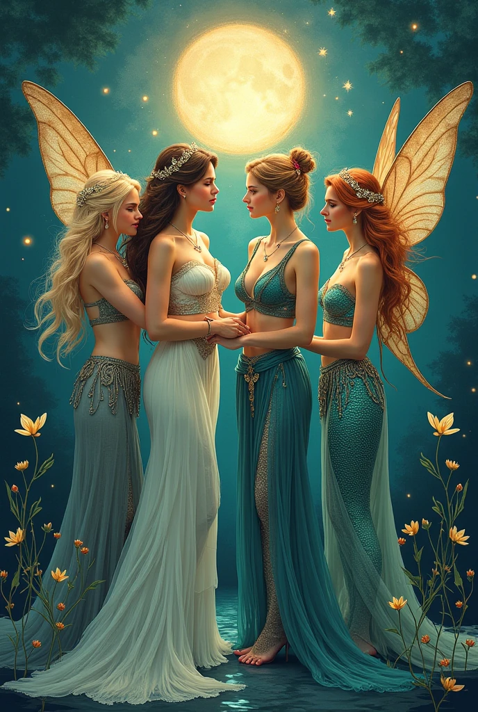 ((a professional photograph of, a magic and paradisiac land full of flowers, mountains and lakes.((4 beautiful celestial angels, with natural amazing bodies, wearing only neckless and jewels. live in harmony with all kind of celestial dragons and fantastic creatures. The Gorgeous Angels fly in the cyborg robot dragons and unicorns. They fight against evil cyborg robot-dragons and cyborg tigers .8 k, full high definition details, exquisite detail, sharp-focus, intricately-detailed, award-winning photograph, small-catchlight, low-contrast, high-sharpness, facial-symmetry, depth-of-field, cinematic background, unreal engine render, center image, dream-like, softly lit, intimate --auto