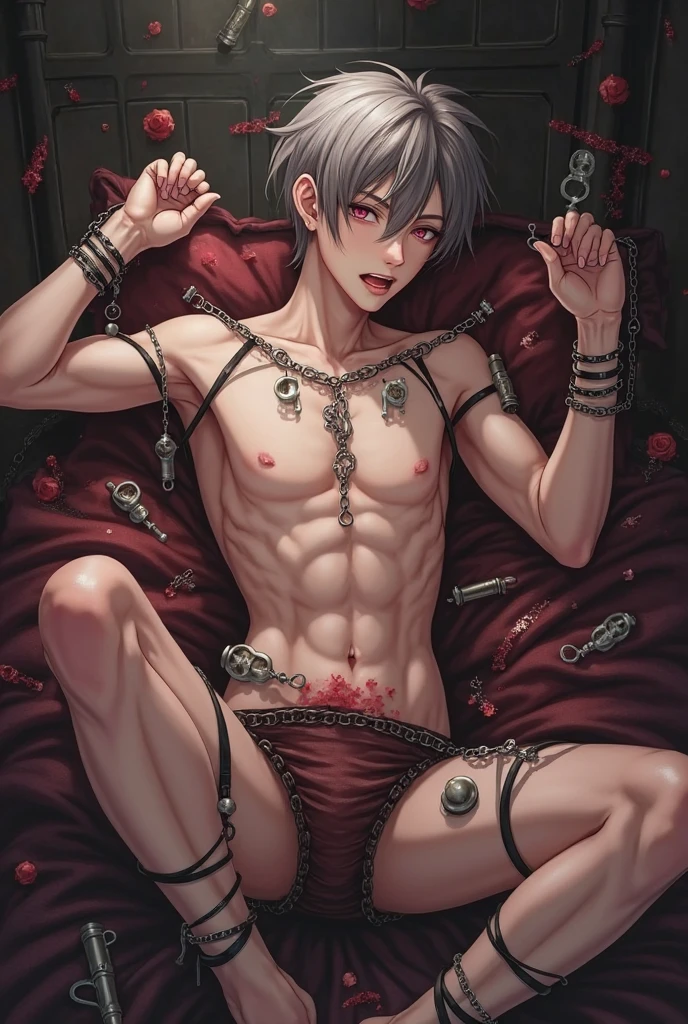 Two cum-covered naked guys having sex with penises, multiple guys, reluctant faces, badly torn clothes, half-torn clothes, orgasmic faces, drool, lots of tentacles, half-torn business suits, buttholes. A large amount of semen comes out. There will be many. White translucent slime, hot anime fantasy image of a man in focus, half torn business suit, dark hair, muscular, short hair, tentacles, muscular man, nude, several men, open mouth, butt , homo, gay, testicles, multiple men, limbs tied to tentacles, lots of semen coming out of their assholes.Semen splatters, glove on one hand