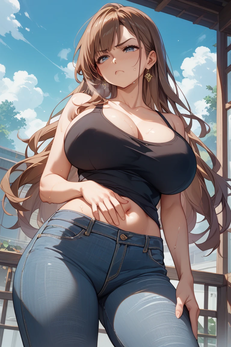 Big round breasts, she is a grown woman ((beautiful 32 year old woman milf, high ass)), (red, long wavy and shiny hair, cute hair ornament), double eyelids, lilac eyes, clear and detailed, hyper detailed, light effect on eyes, detailed irises, sensual body, ((funky fuzzy crop top, denim micro-shorts, bold sexy, beautiful and cool, shorts)), cleavage, ((masterpiece, hyper realistic, hyper detailed , best quality, 16k, light and shadow on the skin, vivid colors), eyeliner, thin eyebrows, sensual expression, perfect lips, innocent and sexy face, ((skin with light and shadow), beautifully seductive and embarrassed woman, passionate expression, cute smile ((she is a beautiful milf woman, with a curvy body)), flirting with the viewer, beautiful, charming, on the street, wooden houses, countryside ((variable sensual body poses tilted)) ((striped thighs ))