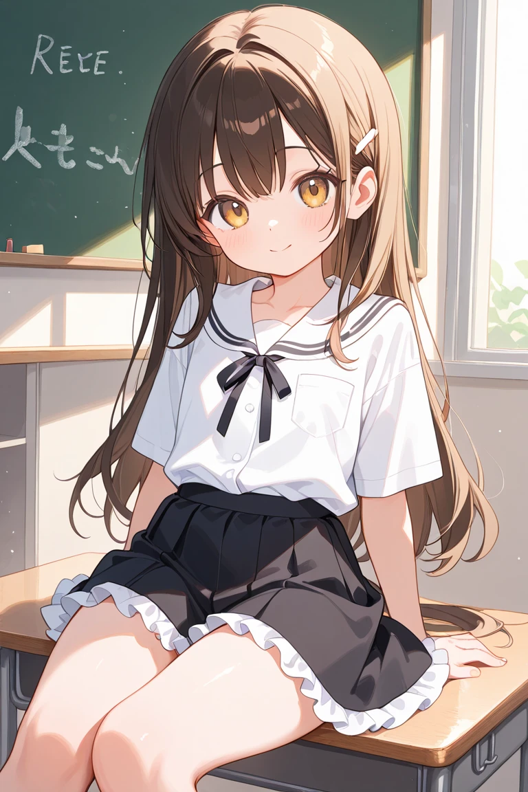 Minami Kotori, 1 Girl, Solitary, masterPageiece, 1 Girl, best quality, Ultra Detailed, (shining), Uniforms, ((floorroom)), exist室内, floor, :Page, blush, Light线追踪,Pageerfect Lighting, (shining skin:1.2),reflection, long_hair, Watching_exist_Viewer, blush, skirt, Ribbon, Double tail, yellow_Eye, Pageantyhose, Bag, Black_Pageantyhose, low_Double tail, Light_Brown_hair, Light环, niPagePageles, Not suitable for working hours,