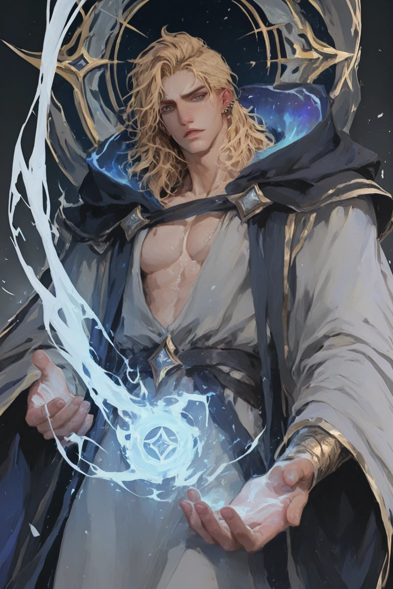 Uma figura masculina forte e em boa forma. Ele tem 1,88 cm de altura e 88 kg de peso. He is known for his spellcasting skill and truly divine in mana control.. He is also holding a sword that can destroy reality. Everyone can see that he is emitting aura. But your appearance is no different from another strong human being. Her hair is short and her face is so gentle, as opposed to his torn body.