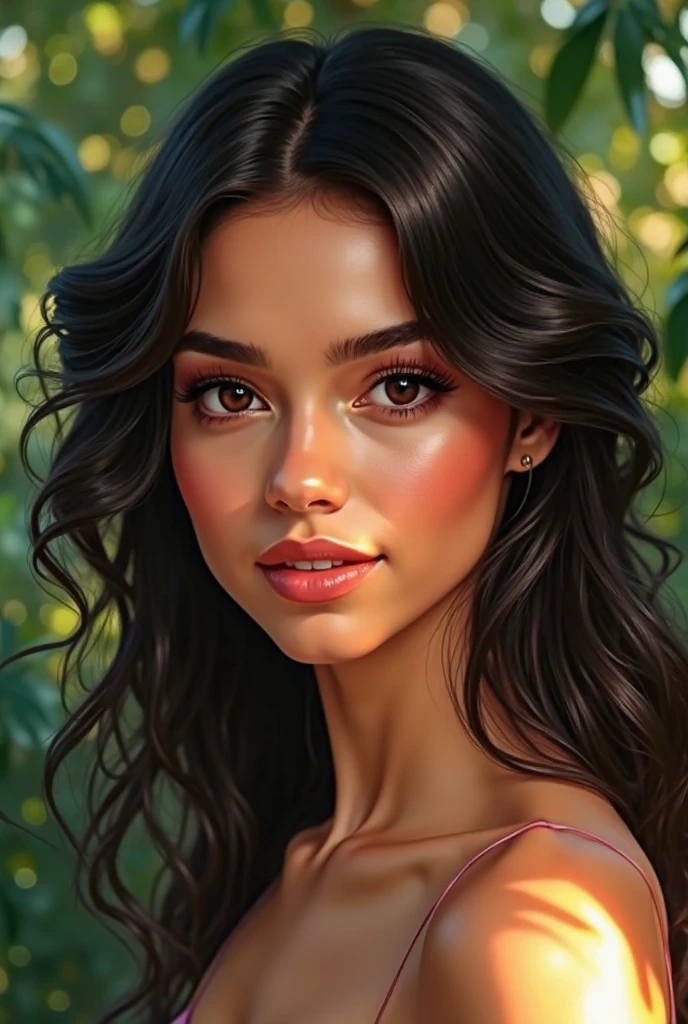 Arab woman green eyes black hair white skin sexy face big pink lips