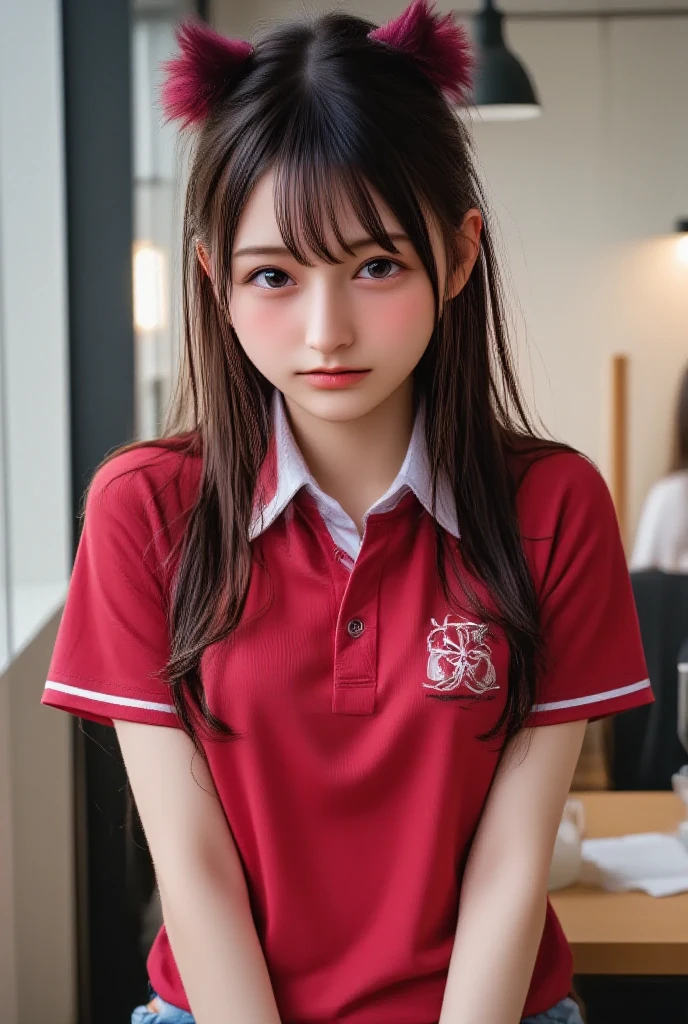 ((Highest quality, 32k)), ((masterpiece)), (Familiar), Perfect Face, School Girl, pretty girl, On the bed, She has a bushy tail, (She has a red fox tail.:1.3), She stands up her fluffy tail, Beautiful hip line, Small breasts, She is wearing a cute uniform, A large tail sticks out, Climbing on all fours, Slender body, She looks shyly at her tail, Her tail pushes up her skirt to reveal her white panties, A red fox tail protrudes from the hem of her skirt., Embarrassed face