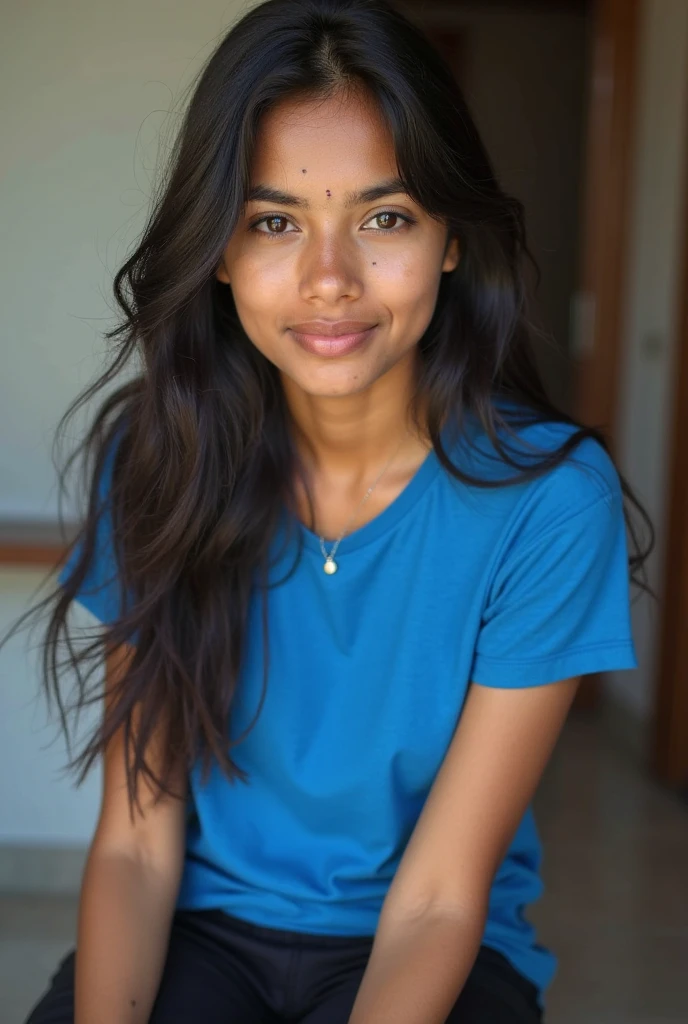 AMATEUR IPHONE PHOTOGRAPHY OF AN INDIAN MODEL WEARING A BLUE CROPTOP TURTLENECK WOMAN,CASUAL,NOISE,HIGH CONTRAST,SLIGHT MOTION, BLUR,JPEG ARTIFACTS,ON FLICKR IN 2007,2005