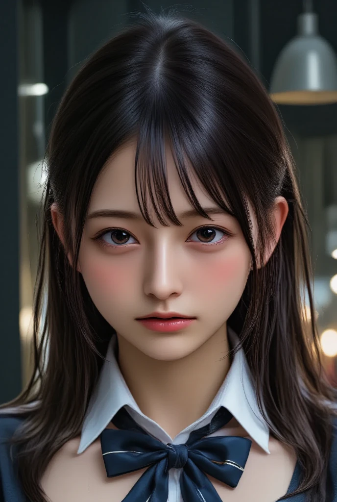 anime girl with long brown hair and red eyes standing in a train station, anime visual of a cute girl, kawacy, detailed digital anime art, detailed portrait of anime girl, with huge luminous sad eyes, portrait anime girl, anime visual of a young woman, extremely cute anime girl face, smooth anime cg art, portrait of an anime girl