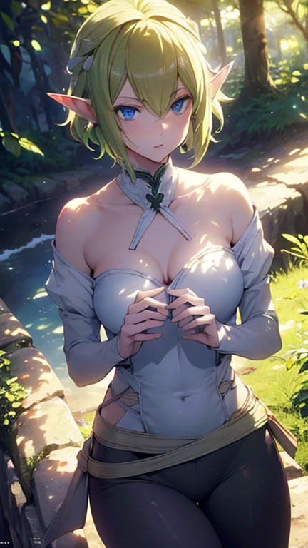 masterpiece, Highest quality, watercolor (Moderate), 1 person, chest,Erect nipples, alone, short hair, Split, Red and black hair, Iris, Earrings, bangs, jewelry, skirt, Exposing shoulders, No sleeve, Hair between the eyes, 单Shoulder rest, Looking at the audience, large chest, armor, shoulder armor, No sleeve skirt, Upper Body, One Sleeve, white skirt, Shoulder rest,