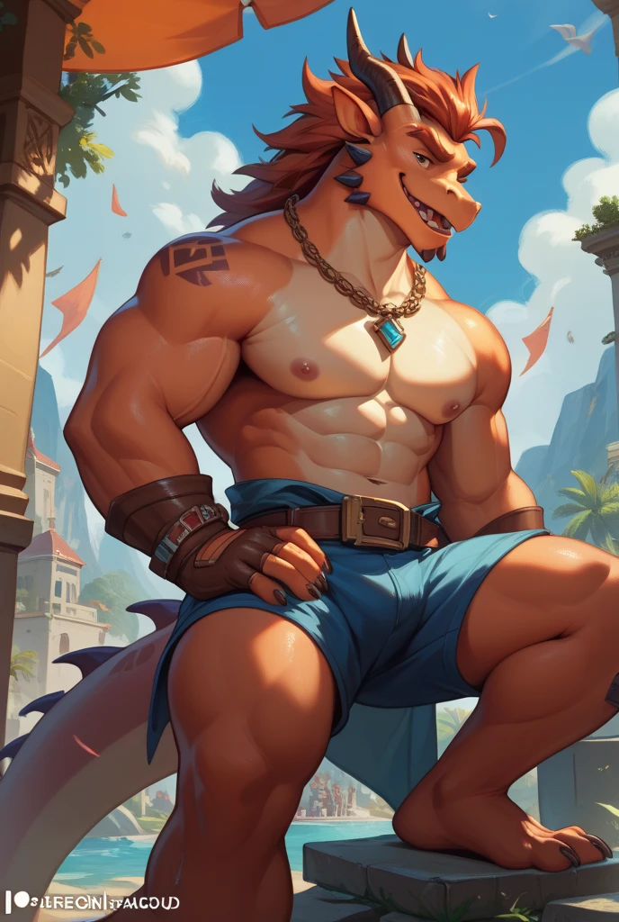 Solo Sexy anthro furry german shepherd male; ancient Mediterranean desert warrior; slim mesomorph handsome model apperance apperance; boy's messy short hair headband; sexy toned muscules; sword scars; worn out rusty sexy skimpy armament. He has low on hips heavy leather studded heavy belt. he has narrow in the crotch very old worn out jockstrap (smelly jockstrap fetish); His jockstrap it is made of old white linen material sewn together from a few pieces, it has never been washed, it is dirty and has stains from secretions of dried semen and sweat; His armor is old heavy brown harness with armlets studded with spikes; rusty old skimpy breatsplate armor, he has old brown leather BFR Bands on Biceps and his thighs, he has old worn out fingerless leather gloves. His armor is in ruin, it is very very old and dirty, rusted, dirty, old worn out, rusty breastplate. Even though he is a handsome and sexy man, he has a sloppy appearance, has disheveled unwashed dirty fur, dirty body look. he smells, he has stains from old blood, dirst, cum, mud, smelly furr, disgusting bastard looking.He stands proudly bravely with one foot on a higher stone in the Mediterranean sunny pine forest; he has a proud, threatening and defiant expression on his face, with little dirty dangerous smile; He has low on hips heavy leather studded heavy belt. he has narrow in the crotch very old worn out jockstrap (smelly jockstrap fetish); His jockstrap it is made of old white linen material sewn together from a few pieces, it has never been washed, it is dirty and has stains from secretions of dried semen and sweat; He has low on hips heavy leather studded heavy belt. he has narrow in the crotch very old worn out jockstrap (smelly jockstrap fetish); His jockstrap it is made of old white linen material sewn together from a few pieces, it has never been washed, it is dirty and has stains from secretions of dried semen and sweat;