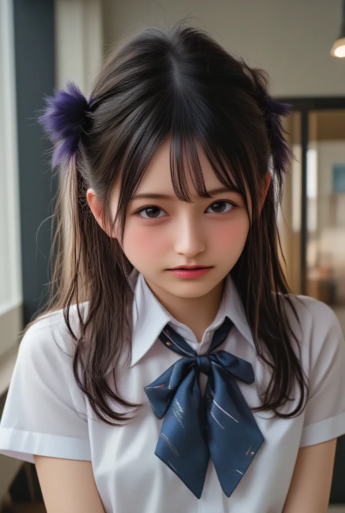 Hair color is purple。Her hairstyle is a bun（Chignon）A ribbon is tied to。When you remove the ribbon, your hair is long.。
The eyes are not big cat-like, but long and narrow.、The pupils may be dilated at night。
Tall and stylish、Being beautiful is admired by the same sex.、Even my grandpa is in love with me.。