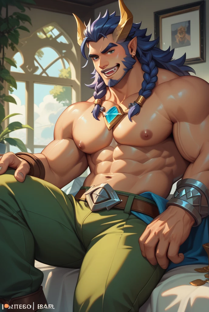 A man (human) 30 years old, beardless, Caucasian young face, man, men, solo, long hair bangs that fall on both sides of his youthful face. Attractive. handsome face. mischievous expression, blue eyes, cobalt blue hair, tall and body full of huge muscles. Very voluminous pectorals His shoulders as well as his back and chest were enormous, from shoulder to shoulder it seemed to be a meter long; On his chest were 2 enormous pectorals that were gigantic and very voluminous, proudly supported by 8 chiseled abs. His torso, from his shoulders to his waist, had the shape of a V which was very marked on his waist, his arms were as thick as a log. and his biceps were big and shapely. His buttocks were also wide, round and big and firm, and his thighs were almost as thick as his arms, or thicker if possible. 400lbs.
bodybuilder body. he wears black Jedi-style baggy pants dark, bulge in the crotch, black cape, bare chest, open black cape, Ruins of a Jedi temple with ancient river. Jedi open black tunic.