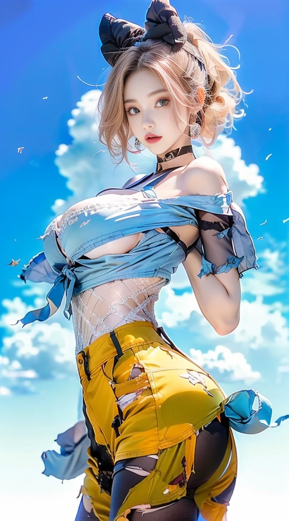 Starry Sky, tears, blonde30woman,universe,milky way,shooting star,Big Breasts,Wearing a white dress,Flower Field,色鮮やかなFlower Field,