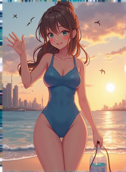 masterpiece,Best quality,Beautiful quality,looking at viewert,Detailed lighting,Extremely detailed skin,Extremely detailed hair,Extremely detailed,shadowing,8K:1.2, thicc:1.1, tight clothes, extremely detailed eyes:1.1, beach, swimsuit, water, cloud,, extremely detailed face, detailed hand, princess principal Dorothy, cleavage:1.4, cute face, revealing swimsuit