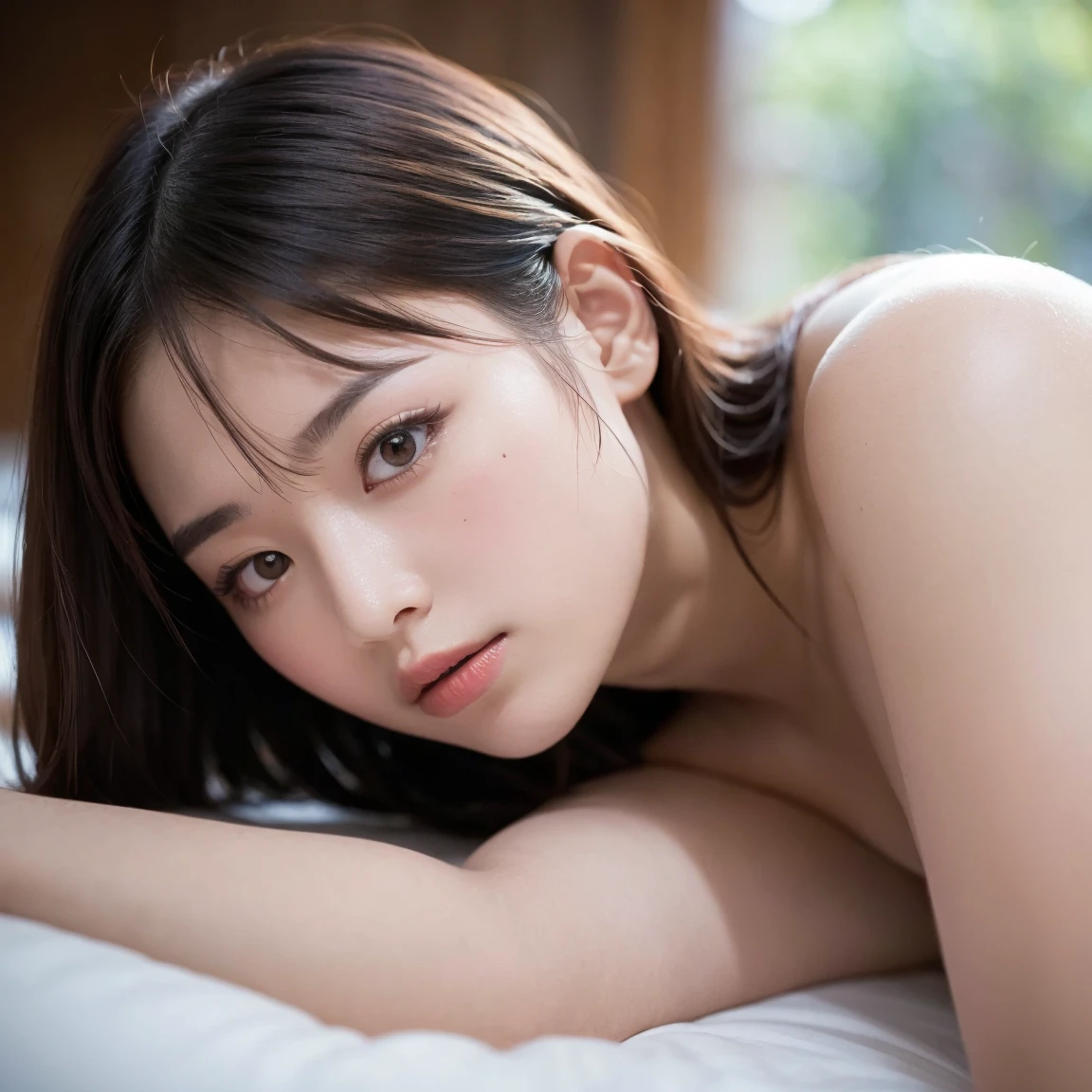 Beautiful woman、２０age、Photographic quality、Natural light、(フォトRealistic:1.4)、(Highest quality:1.2)、(Ultra-high resolution:1.2)、8K、RAW Photos、Realistic、High Detail、Film Grain、Detail Skin、Symmetrical、Delicate skin、Real human skin、pores、Super detailed、Detailed、(masterpiece : 1.2)、((Having sex in the normal position))