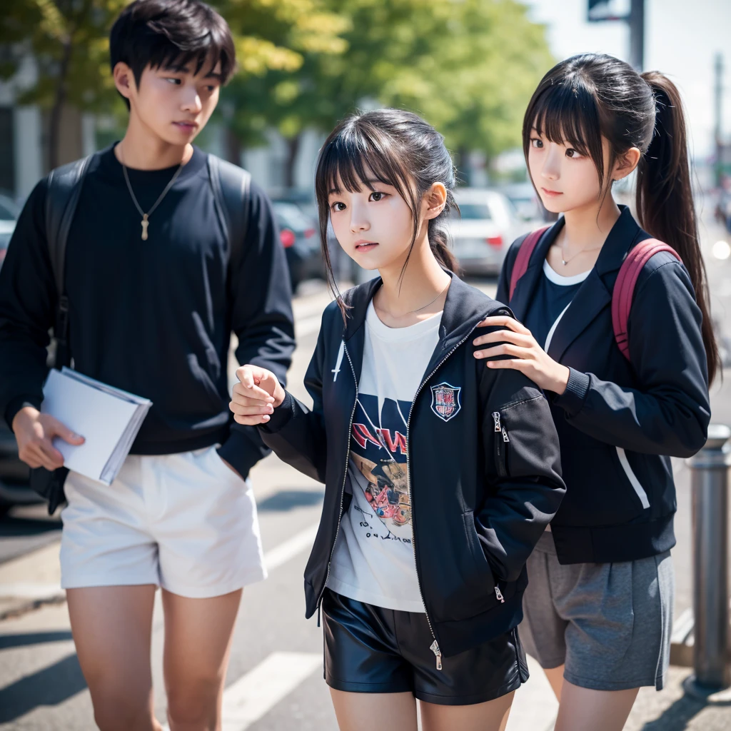 Two people walking 、white shirt