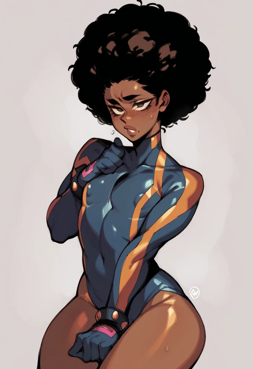Woman from Rio de Janeiro super hero white and blue clothes from Rio Rio de Janeiro flag dark skin Curly hair