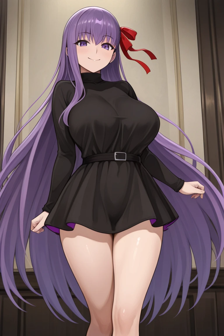 (masterpiece, best quality:1.2), intricate details, vibrant image, colorful, mature female, full body,
<lora:Medusa-10:1>, large breasts, bare shoulders, very long hair, purple iris, square pupils, purple hair, {ass|thighs}, detailed face, detailed eyes, (colored inner hair:1.103), (detail hair:1.08), (Long eyelashes:1.1),
(sweater dress), sleeveless, pantyhose, barefoot, glasses